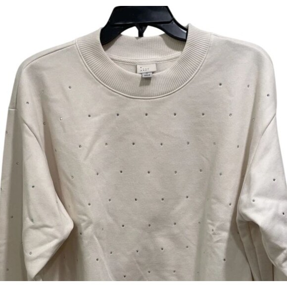A New Day Sparkle Rhinestone Fleece Sweater Womens Plus 4X Ivory Pullover - Picture 1 of 8